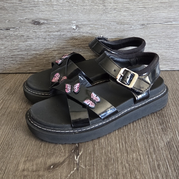Wonder Nation Black Patent Platform Sandals with Pink Butterfly Accents Size 3 - Picture 4 of 9